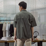 New Retro Tools Pocket Shirt Men's Youth Trend Loose Short-Sleeved Shirt Middle Sleeves-Outfit