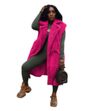 Fongt New Women's Casual Pure Color Plush Sleeveless Long Cardigan Jacket-Outfit