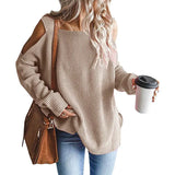 Fongt And Winter New Fashion Sling Long Sleeve Off-The-Shoulder Jumper Knit Sweater