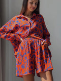 Shirt Set 2024 Summer Fashion Casual Orange Bamboo Leaf Printed Shirt And Shorts Set-Outfit