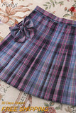 Sweet Bow Jk Plaid Skirt Women Fashion High Waist Adjust Button Girls Pleated Skirt Summer Preppy Style Sexy Mini