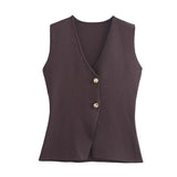 Fongt Women's ZA New Multi-Color Button Knitted Vest Vest Half-Skirt Set