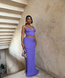 Fongt Spring And Summer New V-Neck Sling Vest Folding Hips Long Skirt Wool Set LX0187