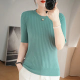 Fongt Collar Pit Bottom Shirt Women's New Slim Sweater Short Versatile Casual Sweater-Outfit
