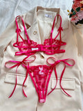 Heart-Shaped Embroidery Mesh Tie Up Lingerie Set-Outfit