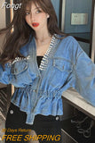 Women Jacket 2023 Spring Autumn Korean Chic Female All-Match V-Neck Retro Beaded Diamond Design Loose Short Denim