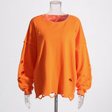 Korean Version Of The Personalized Street Wind 2025 Summer New Hole Design Loose Round Collar Long Sleeves Solid Color Jacket Woman