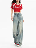 Fongt Ripped Jeans Women 2024 Summer Thin, High Waist, Slim, Straight, Wide Leg Pants-Outfit