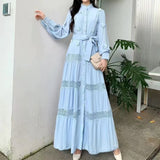 Fongt Gentle Style Dress Spring Dress Design Hollow Lace Splicing Bubble Sleeve Dress Holiday Dress