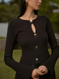 Fongt Women's Elegant Commuting Solid Color Hollow Knitting Top Under The Fork Sweater