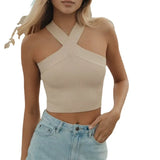 Fongt Cross Hanging Neck Knit Sling Small Vest Bare Back Tight Show Thin Bandage Wipe-Outfit