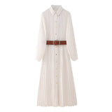 New Spring Dress With Belt Pleats 8372089-Outfit