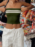 Knit Striped Bandeau Crop Top-Outfit