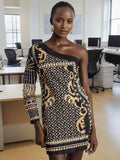 French Retro Court Dress 2025 New Heavy Industry Nail Beads Unilateral Sleeve Design Long-Sleeved Dress