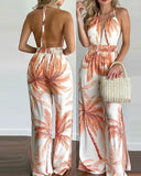 New Style Women Floral Print Long Jumpsuits Summer Sleeveless Deep V-neck Backless Halter Loose Jumpsuit For Holiday