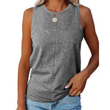 Women's Stylish Casual Style Loose Round Neck Solid Color Sleeveless Vest