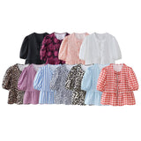 Fongt 2025 New Women's Leopard Print Short-Sleeved Shirt