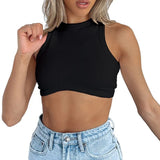 Fongt Women's New Women's Sexy Sleeveless Round Neck Rib Knit Vest Crop