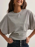 Fongt Korean Version Design Round Collar Collar Collar Short-Sleeved T-Shirt For The Summer New Simple And Pure Color Loose Top