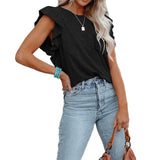 Fongt 2025 Women's Hot-Selling Round-Neck Double-Layered Lotus Leaf Tops Short-Sleeved Women's T-Shirt