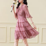Feeling And Socialite Temperament And Foreign Style Summer 2023 New Small Pink Broken Flower Skirt Dress Girl-Outfit