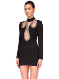 2023 New Fall Ladies Sexy Long Sleeve Turtleneck Crystal Diamond Black Tight Bandage Dress Elegant Celebrity Party