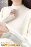 Winter Temperament Elegant Fashion Half Turtleneck Sweater Pullovers for Women 2023 Chic Design Embroidered Flares