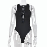 Women Fashion Hollow Out Sleeveless Bodycon Bodysuits Sexy Buttons Slim Playsuits 2021 Summer Autumn Y2K Clothes
