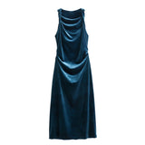 New Velvet Sleeveless Pleated Midi Dress 8387887-Outfit