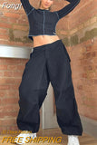 Wide Leg Sweatpants Women Vintage Y2K Punk Streetwear Joggers Solid Low Waist Drawstring Trousers Casual Cargo Pants