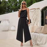 Fongt Fashion Casual Women's 2024 New Solid Color Sling Waist Wide Leg Jumpband-Outfit