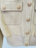 STREET Newest 2023 Baroque Designer Suit Set Women's Lion Buttons Monogram Jacquard Geometrical Crop Jacket Shorts Set