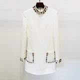 Fongt Early Spring New Star Fashion Heavy Industry Nails Studded With Colored Gemstones Diamond Long-Sleeved Dress