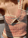 Knitted Stripe One Shoulder Tank Top-Outfit