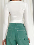 Solid Color Long Sleeve Stretch Basic Crop