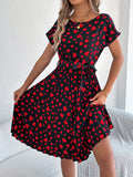 Day Gift Spring And Summer Casual Love Short Sleeves To Close The Waist 100-Fold Dress Women's