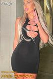 Print Halter Neck Cut Out Bodycon Mini Dress Women Half Sleeve Backless Stretchy Dresses 2023 Summer Harajuku Y2K