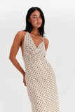 White Polka Dot Strappy Midi Dress-Outfit