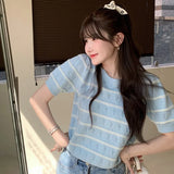 Fongt T-Shirt Knitted Loose Outer Wear Women's Summer New Ocean Gas Short-Term Age-Down Round-Neck Short-Sleeved Korean Version Of The