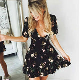 2020 Sexy Women Boho Floral Deep V-Neck Mini Dress Short Sleeve Summer Beach Sundress 2020 New