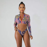 Fongt New Long Sleeve Zip Bikini High-Waisted Women's Split Swimsuit Conservative Sunscreen Beach