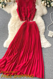 Chiffon Two Piece Sets Women Summer Sleeveless Tank Tops Blouse and Pleated Long Skirts Outfits Ladies Elegant
