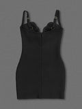 Black Irregular Deep V Neck Mini Bandage Dress-Outfit