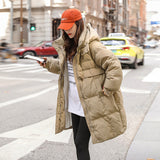Cororn Buckle Down Jacket Female Long Over The Knee 2024 New Winter Hat With Thick White Duck Down Warm Coat Plus Size-Outfit