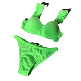 2023 Sexy New Plain Chromatic Swimsuit Bikini Hard Cup Folded Side Shoulder Strap