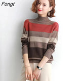 High Collar Sweater Women's New Women's Wear In 2023 Striped Knitted Bottomed Shirt Sweater Women Oversized