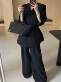 Australian Casual Simple High-End Set 2025 New Temperament V-Neck Waist Thin Suit + Solid Broad-Legged