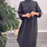 Fongt Round-Neck Solid-Colored Casual Long-Sleeved Denim Dress In Fall 2025