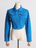 Fongt 2024 New High Waist Short Slim Denim Jacket Temperament Commuter Waist Show Thin Jacket Jacket Women's Clothing-Outfit
