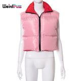 Puss Puffer Bubble Jacket Vest Women Padded Thick Zipper Coat Tank Top Turtleneck Winter Warm Short Tops Casual